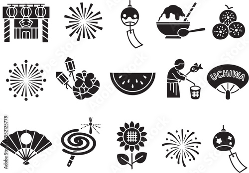 日本の夏の風物詩 アイコンセット / Japanese Summer Traditions Icon Set