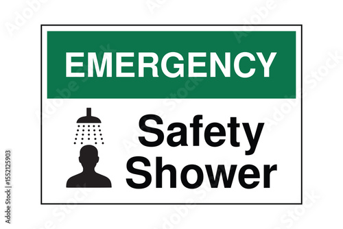 Emergency Safety Shower Sign in Green with White and Black Pictogram – Industrial Safety Equipment Symbol - High Quality Vectorial Stock Image