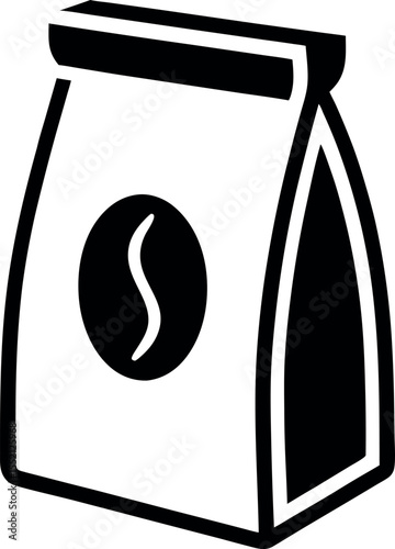Coffee bag with bean logo black and white silhouette vector illustration