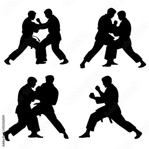 Silhouettes of two men practicing karate