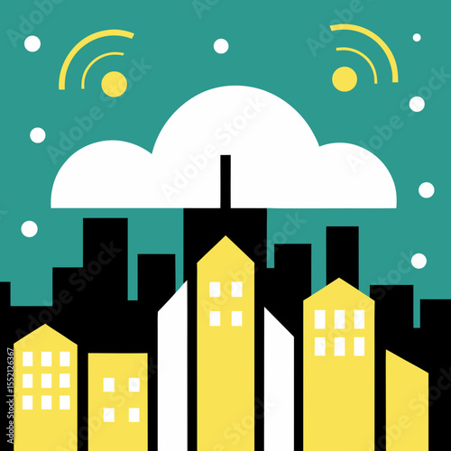 Modern Urban Landscape Illustration with Cloud Elements