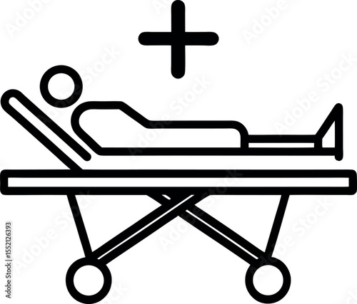 Patient on gurney with medical cross outline silhouette vector illustration