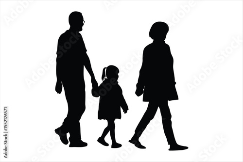Happy Family Silhouettes Holding Hands - Diverse Parents & Children