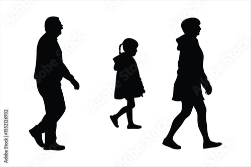 Happy Family Silhouettes Holding Hands - Diverse Parents & Children