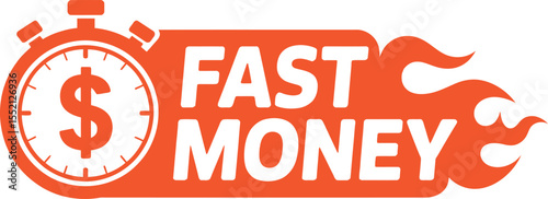 Fast Money Concept with Stopwatch and Flames, Symbolizing Speed and Financial Gain, a Dynamic and Energetic Visual Metaphor