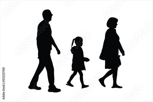 Happy Family Silhouettes Holding Hands - Diverse Parents & Children
