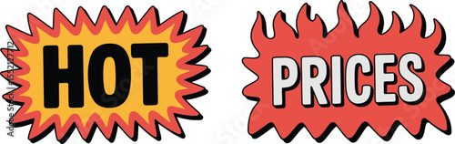 Eye Catching Hot Prices Advertising Artwork with Burst Shapes and Bold Typography Perfect for Retail Promotions and Sales Events