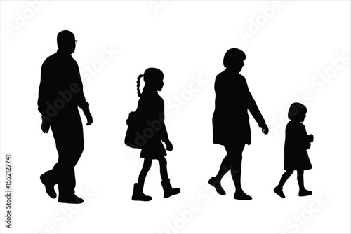 Happy Family Silhouettes Holding Hands - Diverse Parents & Children