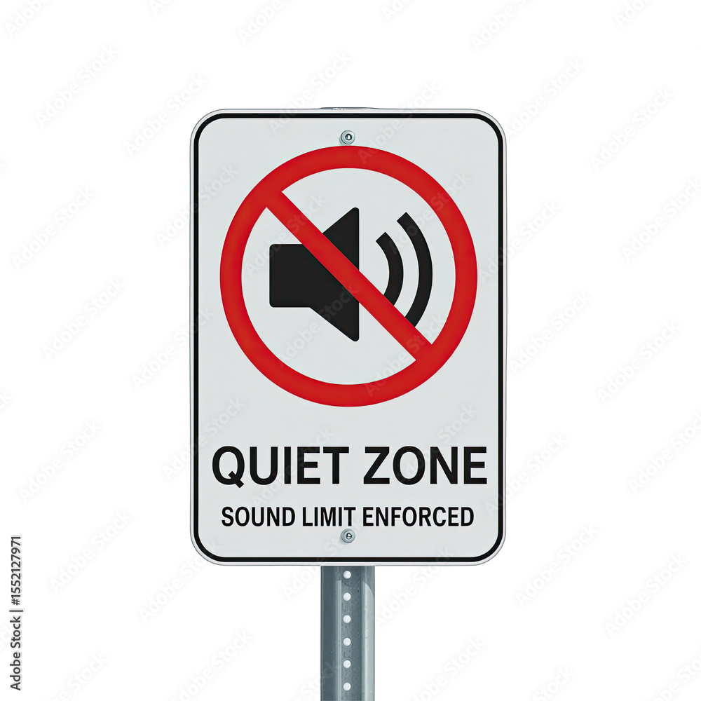 A clear 'Quiet Zone' sign showing sound regulations for a peaceful environment. A clear 'Quiet Zone' sign showing sound regulations for a peaceful environment.