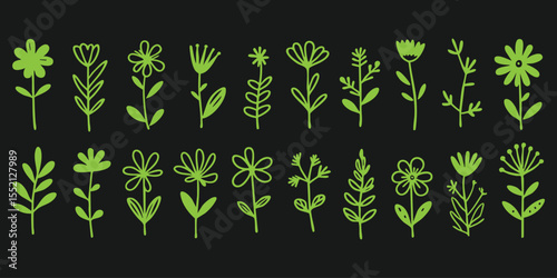 Exquisite Botanical Collection: Ultra-Realistic Green Leaves and Plants, 8K Digital Art on Dark.