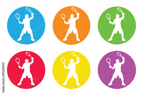 Six Colorful Badminton Player Silhouettes Action Poses