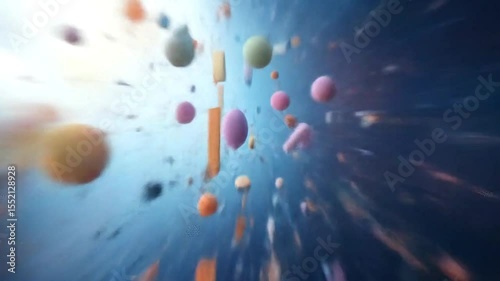 Falling shapes layered with downward blur and bounce easing