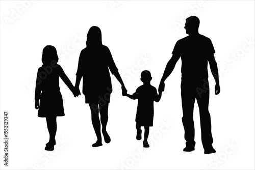 Happy Family Silhouettes Holding Hands - Diverse Parents & Children
