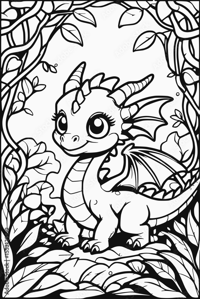 Ausmalbild Drache für Kinder – Schwarz-weißes Motiv zum Ausdrucken und Ausmalen