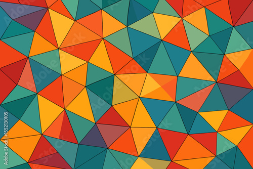 Geometric low polygon background with colorful triangles. Abstract seamless pattern in a modern mosaic style. Vector illustration with faceted shapes for wallpaper or web design.