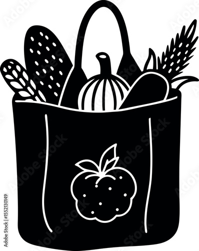black tote bag with food clip art preview