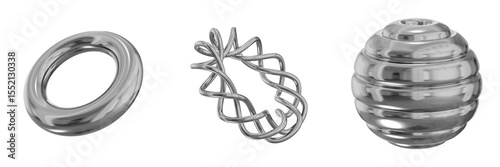 3D Chrome Metallic Abstract Shape Objects, 3d rendering steel gradient shape design element, futuristic, shiny design