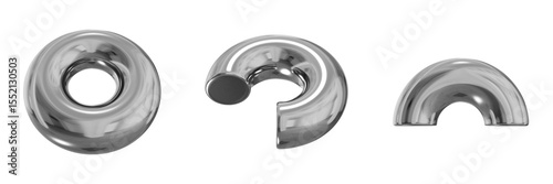 3D Chrome Metallic Abstract Shape Objects, 3d rendering steel gradient shape design element, futuristic, shiny design