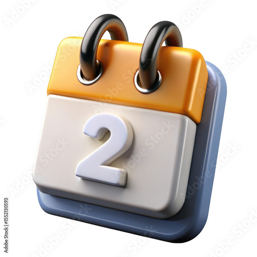 3d calendar icon with number two isolated on transparent background