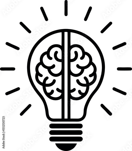 Lightbulb with brain inside concept idea silhouette vector illustration