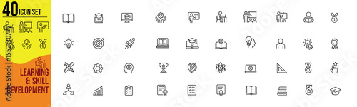 Minimalist Line Icon Set of Skill and Development Symbols in Modern Vector Style.growth, training, learning, education, knowledge, progress, improvement, ability