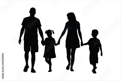 Happy Family Silhouettes Holding Hands - Diverse Parents & Children
