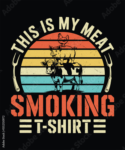 This is My Meat Smoking TShirt  Vintage Sunset BBQ Design for Pitmasters and Grillers