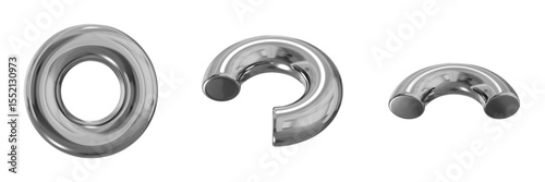 3D Chrome Metallic Abstract Shape Objects, 3d rendering steel gradient shape design element, futuristic, shiny design