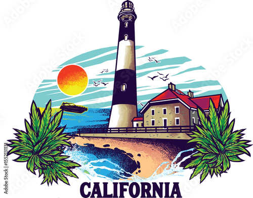 Here are a few options for your image description, keeping it concise and using relevant keywords:

A picturesque lighthouse tower on Saint Petersburg island casts its light across the sea under a dra