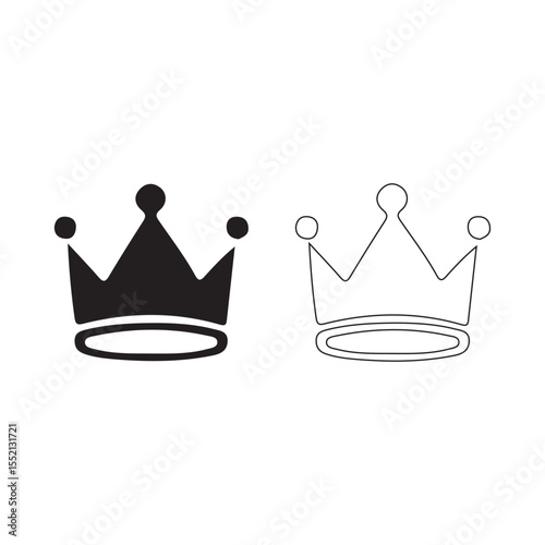 Crown icons vectors illustrations in black fill and liner versions illustration on white background