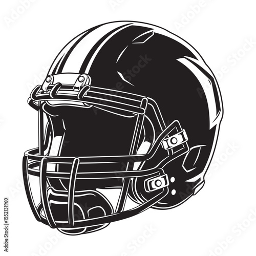 Detailed monochrome american football helmet illustration for sportswear designs and team logos