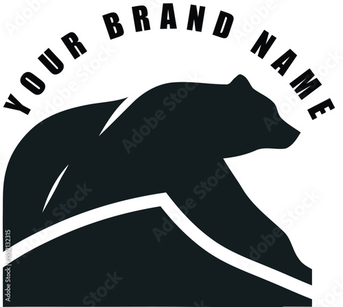 Silhouette of a Bear: A striking, minimalist black and white silhouette of a bear, artfully crafted to symbolize strength, resilience, and wilderness.