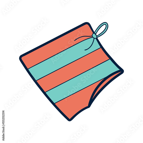 Striped beach towel with hanging loop and tied bow