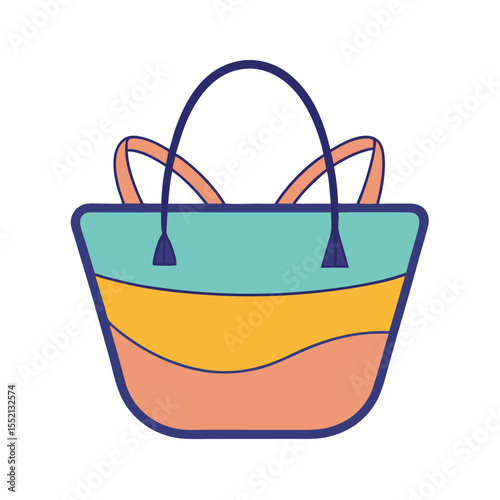 Colorful striped beach tote bag with curved handles