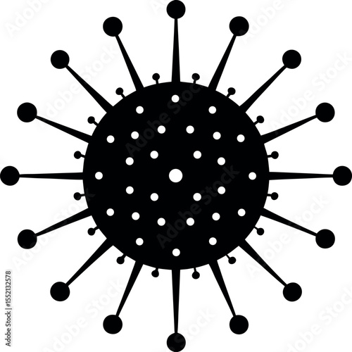 Black round virus with spikes and dots silhouette vector illustration
