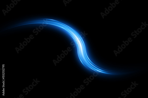 Glowing blue light swirl with smooth, flowing curves. Light effect in motion concept.