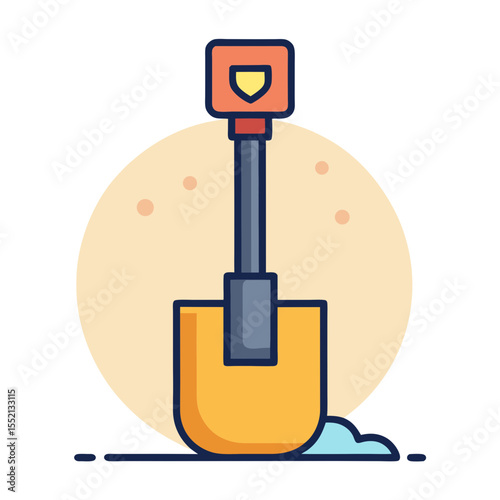 Cartoon shovel digging in sand with a protective handle design