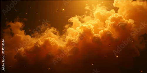 Bright daylight illuminates a fiery explosion with thick smoke billowing into a vast blue sky filled with white clouds