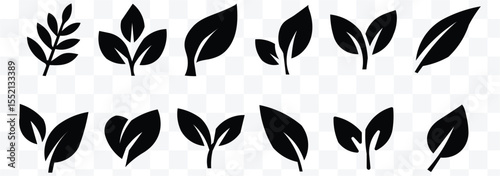 Leaf sprout icon vector set, black leaves plant eco logo symbol simple graphic illustration set, vegan fresh herb, organic natural healthy logotype Black leaf ecology nature element eps 10