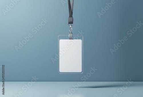 Mockup of ID card holder hanging on blue lanyard