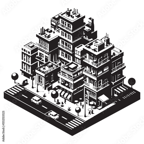 Isometric Urban Building Scene Vector