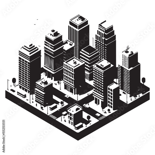 Isometric Urban Building Scene Vector