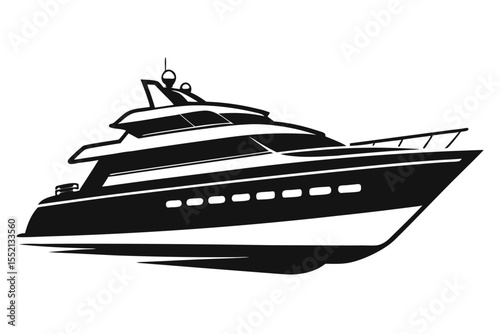 Luxurious Modern Yacht Illustration, Black and White Vector Graphic of Stylish Watercraft