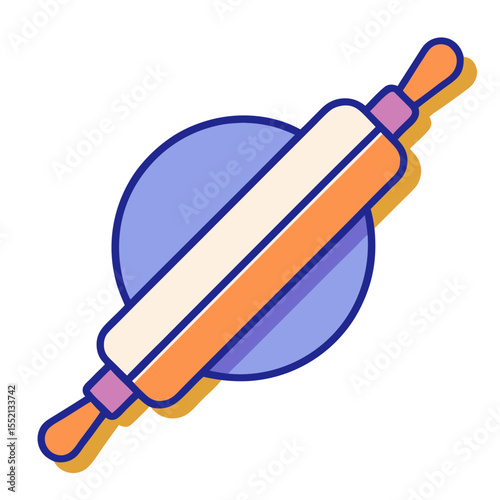 Stylized rolling pin and dough icon with retro color palette