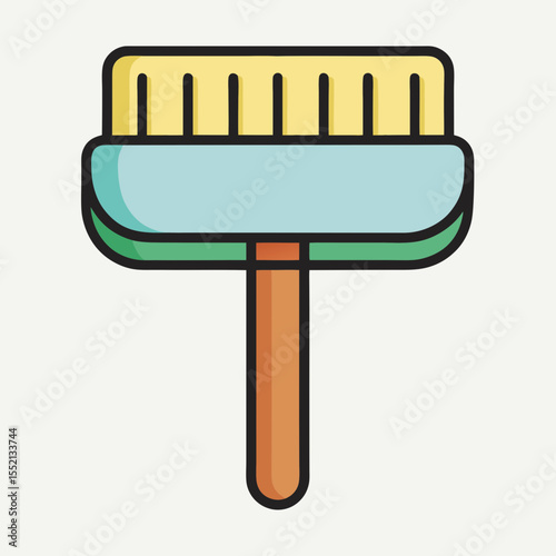 Simple flat design icon of a paint brush with yellow bristles and blue handle