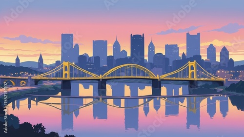 Pittsburgh Skyline at Sunset with Reflection
