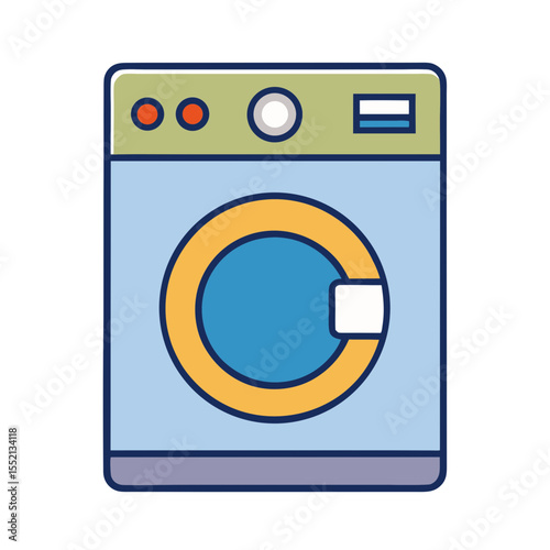 Modern front load washing machine with colorful controls and door