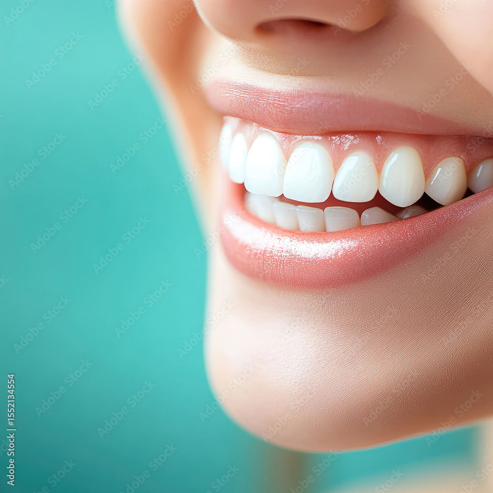 Obraz premium smile with perfect white teeth against blurred teal