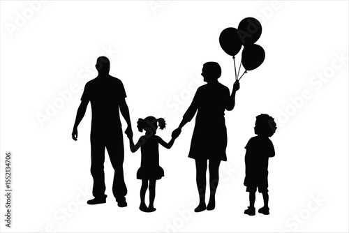 Happy Family Silhouettes Holding Hands - Diverse Parents & Children