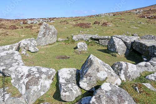 Granite stone circle in Dartmoor National Park in Devon	